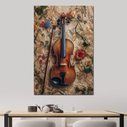 Violin Strings and Floral Notes - NicheCanvas