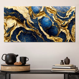 Luxury Abstract Marble in Gold & Blue - NicheCanvas