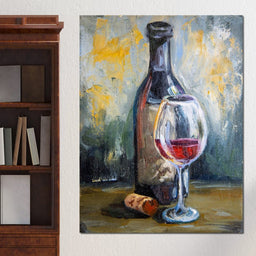 Bottle & Glass of Wine - NicheCanvas