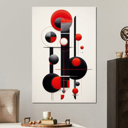 Architectural Symphony in Red and Charcoal - NicheCanvas