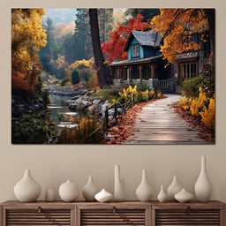 Blue House in the Woods - NicheCanvas