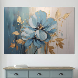 Golden Lotus in Turquoise Bloom - NicheCanvas