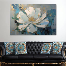 Turquoise Gold Flower in Bloom - NicheCanvas