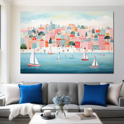 Sailboats in Dreamy Cityscape - NicheCanvas