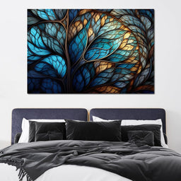 Mosaic Majesty in Beige and Sky Blue - NicheCanvas