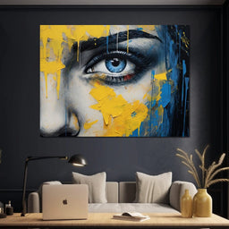 Blue Yellow Urban Graffiti Eye - NicheCanvas
