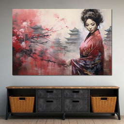 Geisha Amidst Blossoming Hues - NicheCanvas