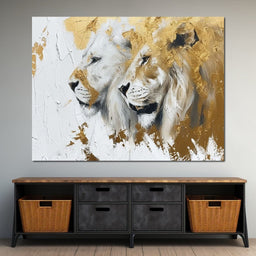 White & Gold Lions - NicheCanvas