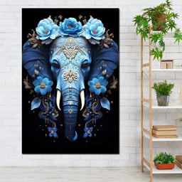 Elephant Bloom in Mystic Blue - NicheCanvas