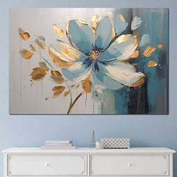 Minimalist Turquoise Gold Flower - NicheCanvas