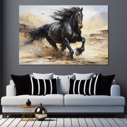 Stocky Black Horse - NicheCanvas