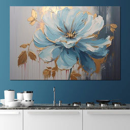 Golden Petals in Turquoise Bloom - NicheCanvas