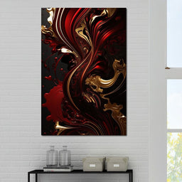 The Marble-Lux Collection: Dark Red & Vibrant Gold 09 - NicheCanvas