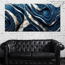 Luxury Abstract Marble in Blue, White & Black - NicheCanvas