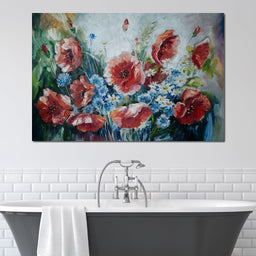 Poppies & Blue Flowers - NicheCanvas