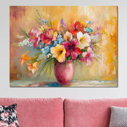Sunlit Floral Vase Arrangement - NicheCanvas