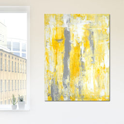Grey & Yellow Abstract Art Painting - NicheCanvas