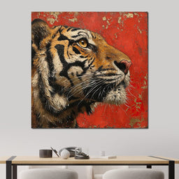 Tiger Gaze in Vermilion Majesty - NicheCanvas