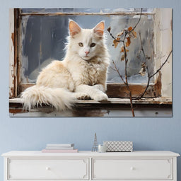 White Cat Oil Painting - NicheCanvas