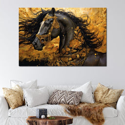 Gilded Black Horse - NicheCanvas