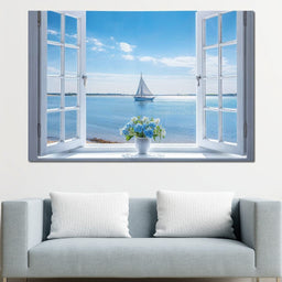 Azure Breeze Window View - NicheCanvas