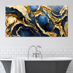 Luxury Abstract Marble in Gold & Blue - NicheCanvas
