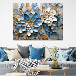 Floral Symphony in Blue & White - NicheCanvas