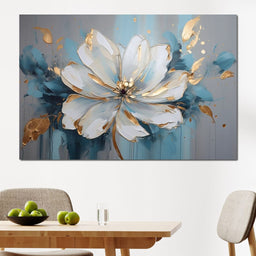 Golden Bloom in Turquoise Dream - NicheCanvas