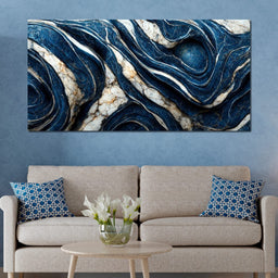 Luxury Abstract Marble in Blue, White & Black - NicheCanvas