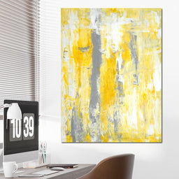 Grey & Yellow Abstract Art Painting - NicheCanvas