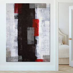 Grey & Red Abstract Art Painting - NicheCanvas