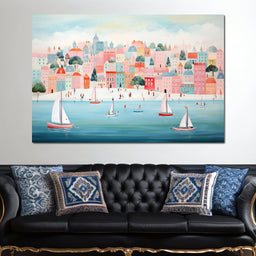 Sailboats in Dreamy Cityscape - NicheCanvas