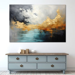 Gold and Teal Abstraction - NicheCanvas