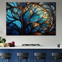 Mosaic Majesty in Beige and Sky Blue - NicheCanvas