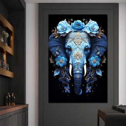 Elephant Bloom in Mystic Blue - NicheCanvas