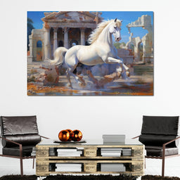 White Horse Gallop Amidst Ruins - NicheCanvas
