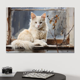 White Cat Oil Painting - NicheCanvas