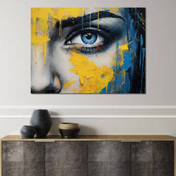 Blue Yellow Urban Graffiti Eye - NicheCanvas