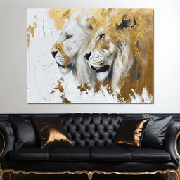 White & Gold Lions - NicheCanvas