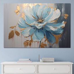 Golden Petals in Turquoise Bloom - NicheCanvas