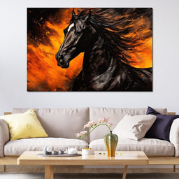 Ebony Blaze Amidst Ember Glow - NicheCanvas