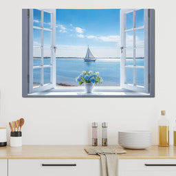 Azure Breeze Window View - NicheCanvas