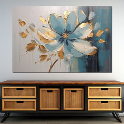 Minimalist Turquoise Gold Flower - NicheCanvas