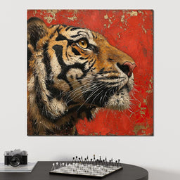 Tiger Gaze in Vermilion Majesty - NicheCanvas