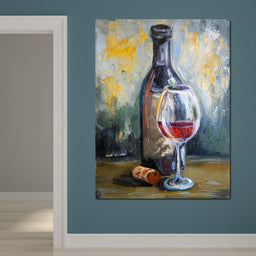Bottle & Glass of Wine - NicheCanvas