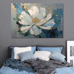 Turquoise Gold Flower in Bloom - NicheCanvas