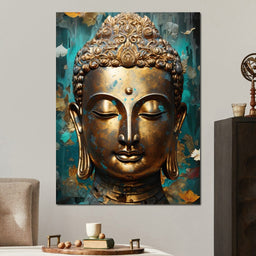 Golden Gaze of Buddha's Visage - NicheCanvas