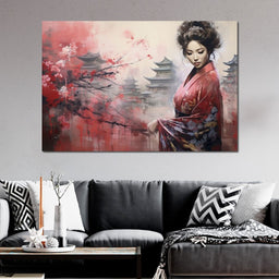 Geisha Amidst Blossoming Hues - NicheCanvas