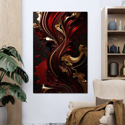 The Marble-Lux Collection: Dark Red & Vibrant Gold 09 - NicheCanvas