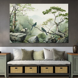 Misty Mountain Aviary Serene - NicheCanvas